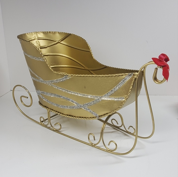 Gold Christmas Holiday Sleigh Decoration - Picture 2 of 12